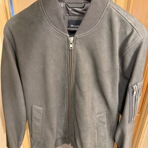 Abercrombie & Fitch Gray Bomber Jacket for Men - Genuine Suede Leather